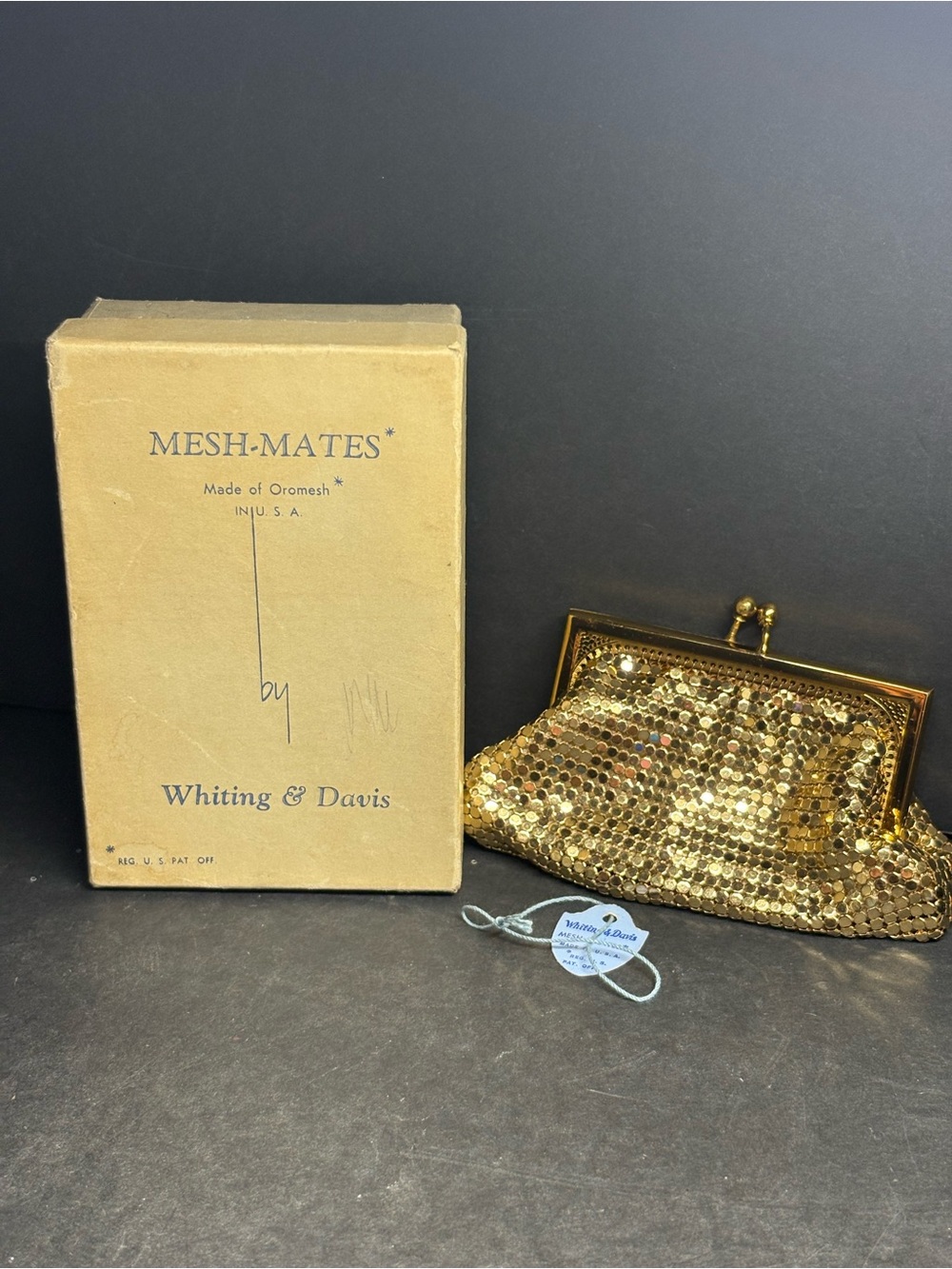Whiting & Davis Gold Kiss Lock Mesh Evening Coin Clutch Vintage Coin Purse - Picture 2 of 14